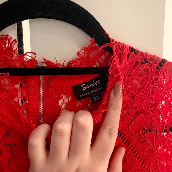 Red Lace High Neck Dress - Picture 6 of 8